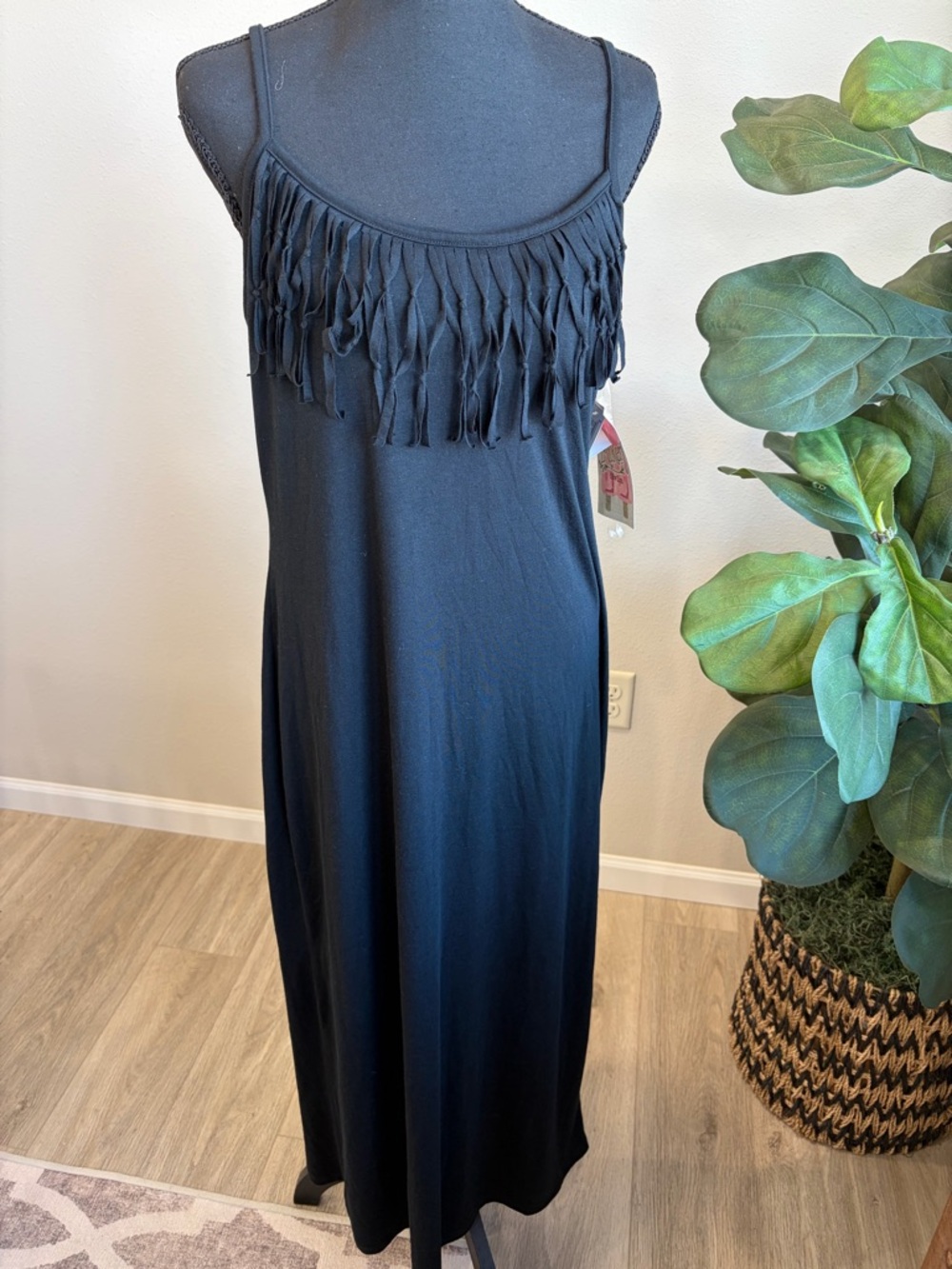 Black Fringe Maxi Swim Coverup Tank
